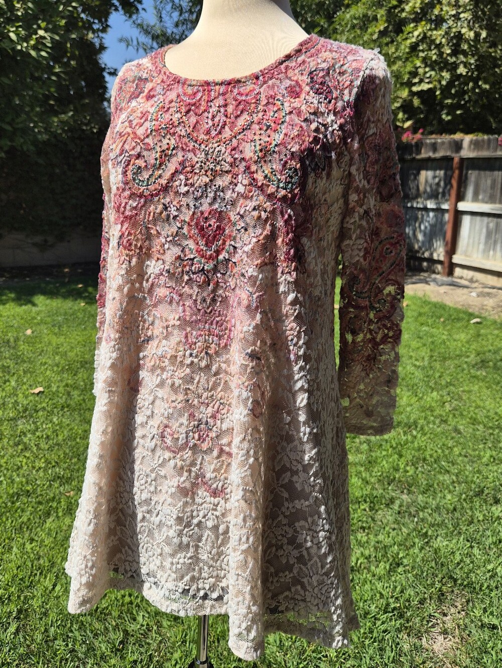 CalStyle Y2K Lace Paisley Embellished Tunic Top M Boho Fairycore #0511